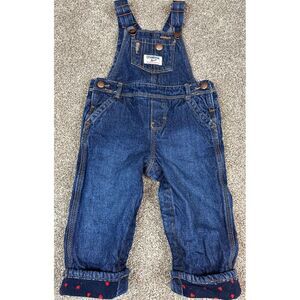 Oshkosh B'Gosh Denim Jean‎ Overalls~Blue Fleece Lined w Red Hearts~12 Months
